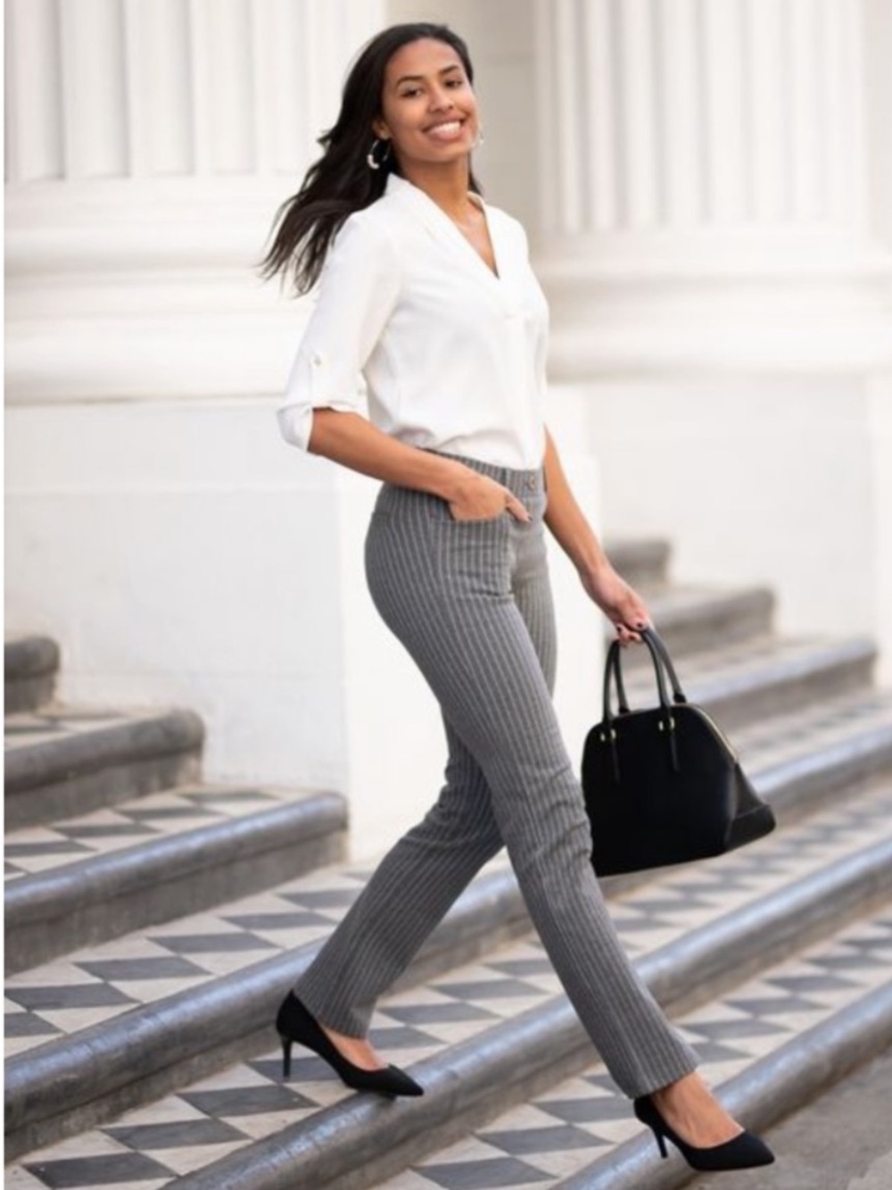 Betabrand Pinstripe Straight Leg Dress Trousers Size Medium Long